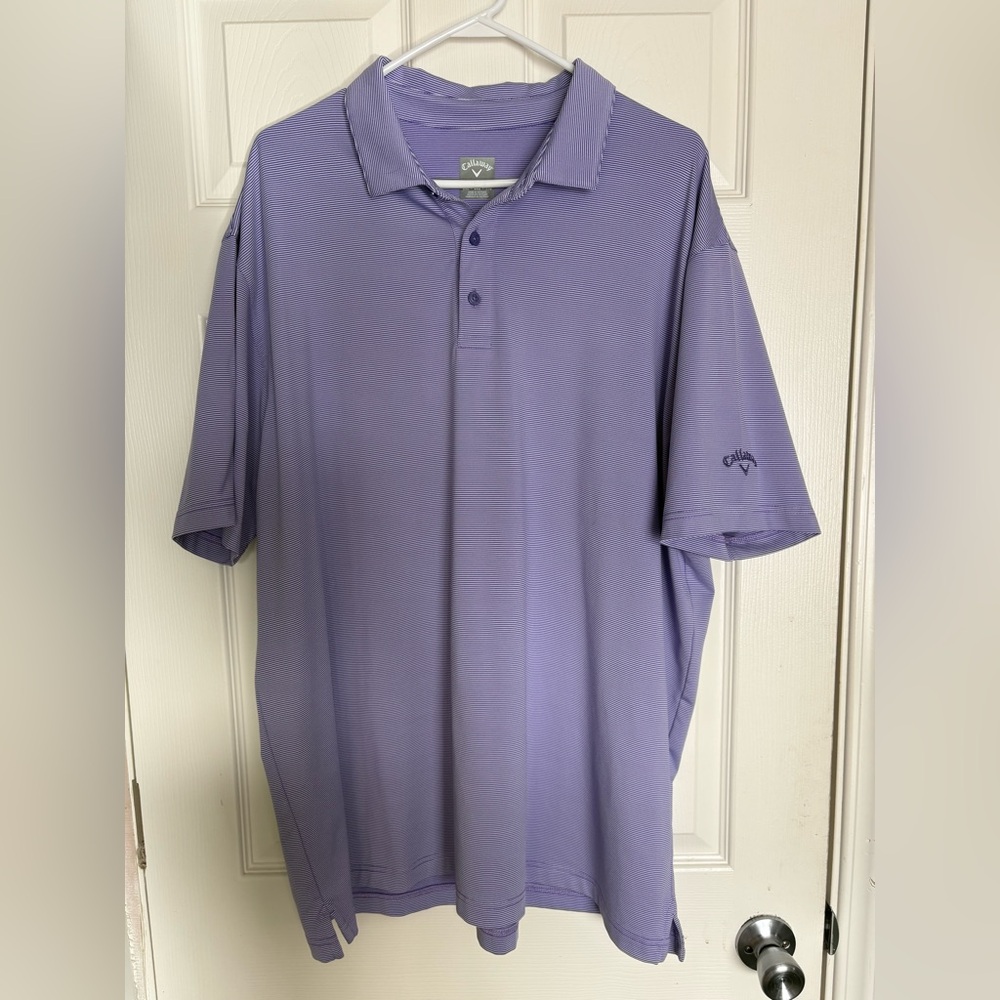 Callaway Golf Polo‎ Shirt Opti-Dri Purple/White Striped Short Sleeve XXL
